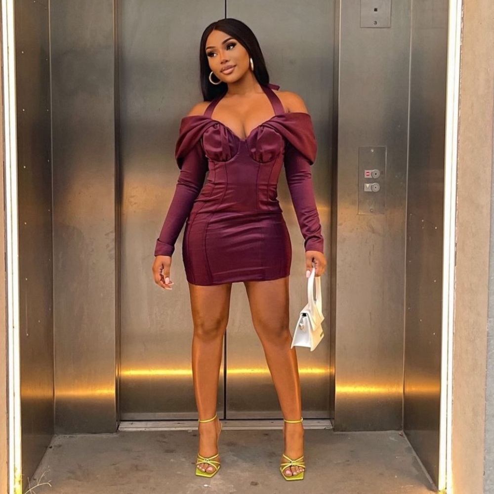 Premium plum Bardot Bodycon dress
